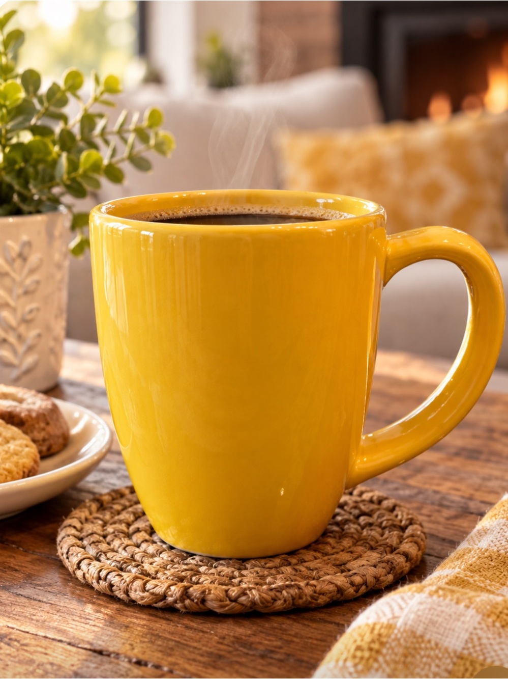 Lands End hand painted Yellow Mug
